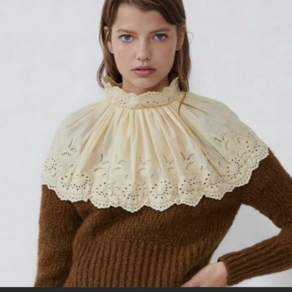 NEW!! Zara Contrasting Embroidery Cream Brown Sweater- Size S - Picture 5 of 16